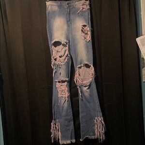 Aphrodite Ripped Blue Flare Jeans